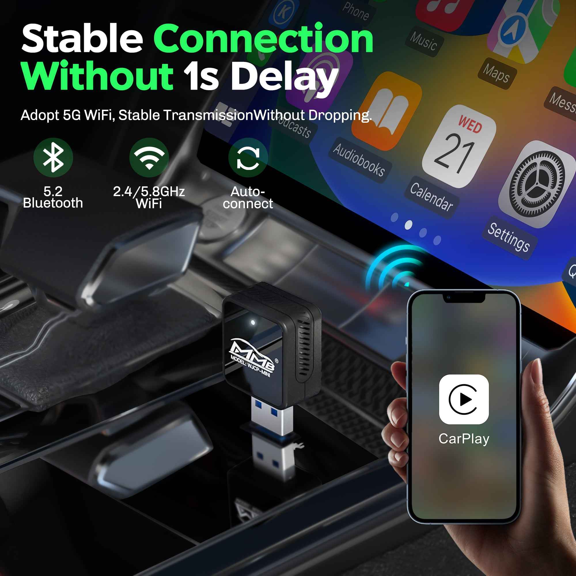 MMB Mini Wired to Wireless Bluetooth WiFi Carplay Adapter