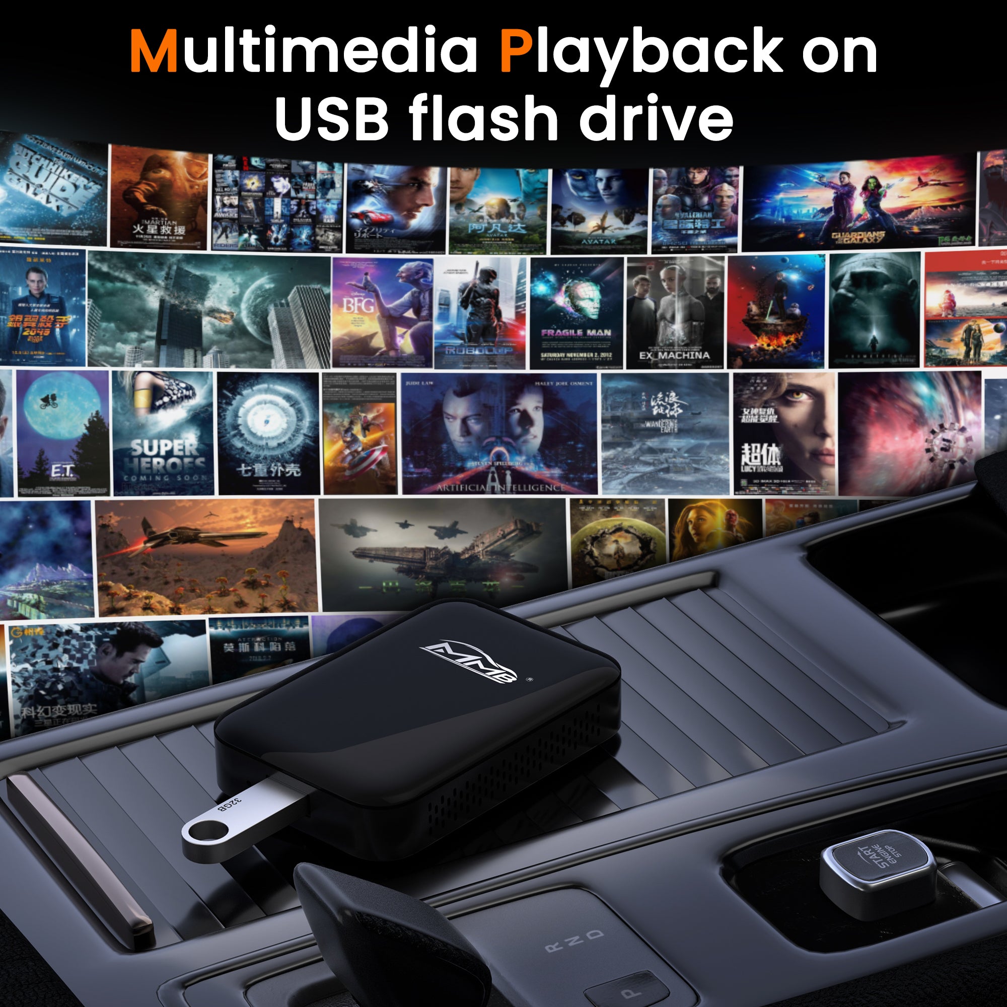 MMB TV Box for car with pre-installed Netflix and YouTube apps, allowing users to stream movies and videos directly on the vehicle touchscreen.