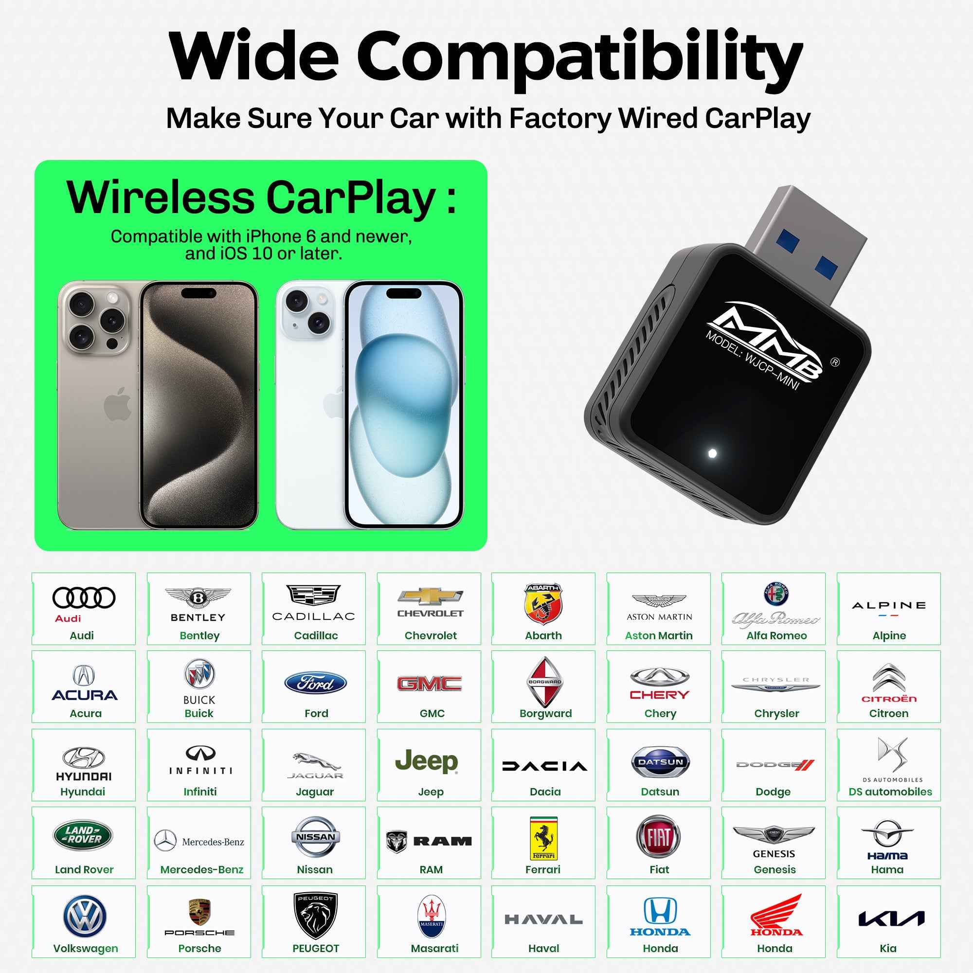 MMB Mini Wired to Wireless Bluetooth WiFi Carplay Adapter