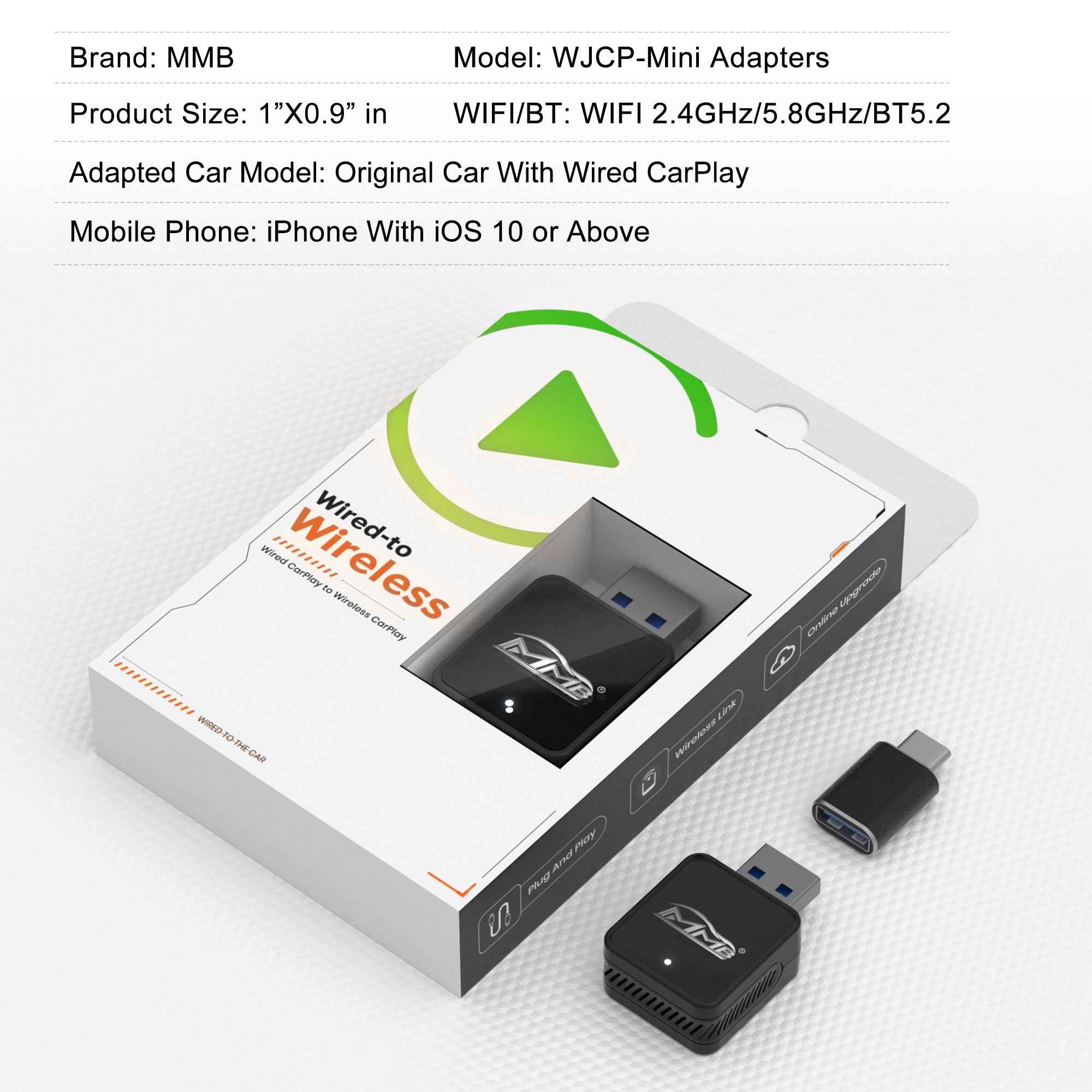 MMB Mini Wired to Wireless Bluetooth WiFi Carplay Adapter